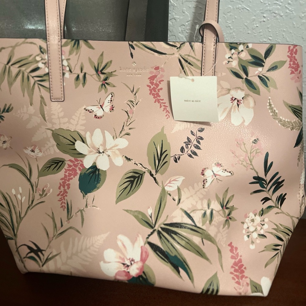 Light pink Kate Spade botanical tote